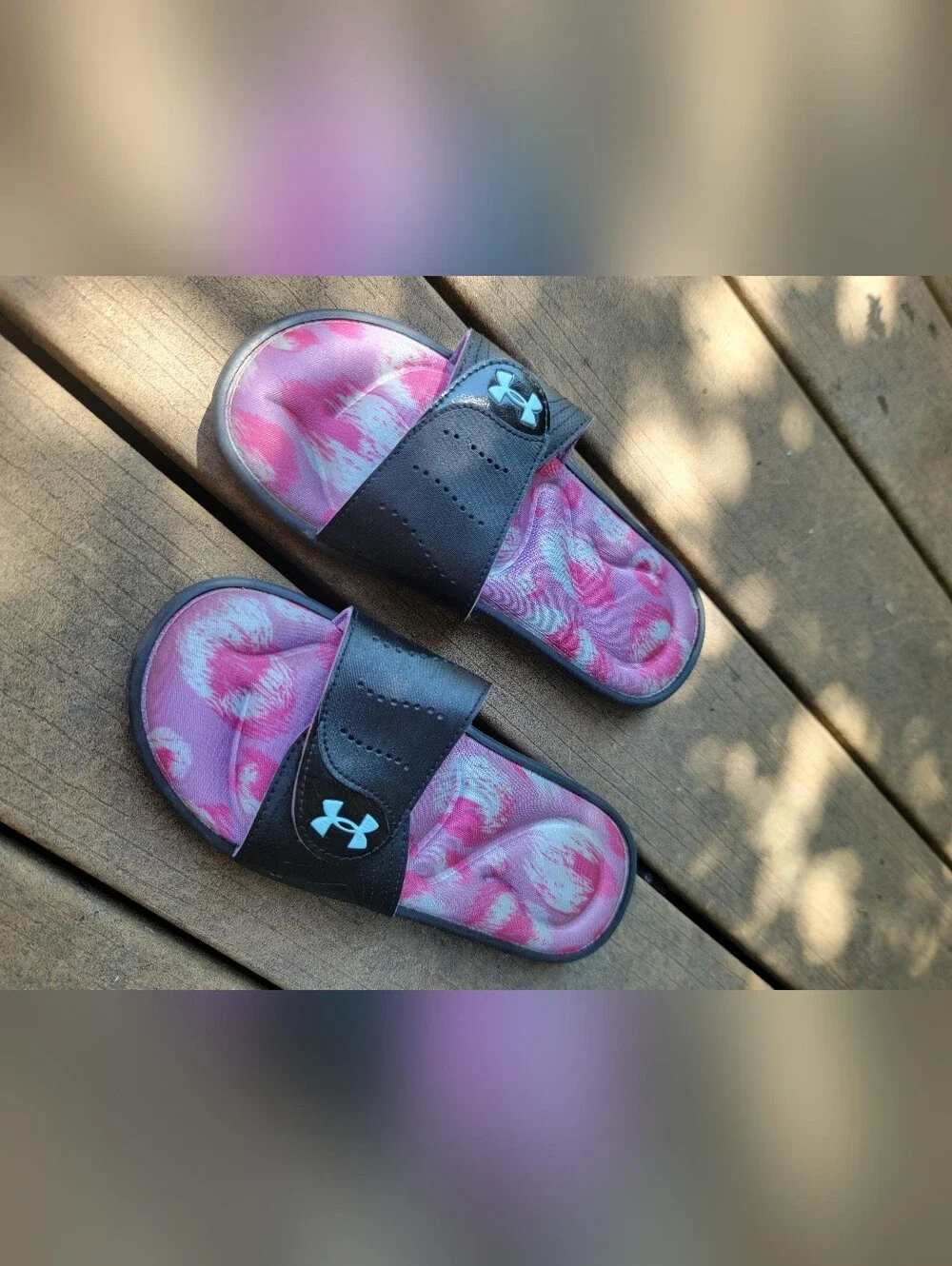 Under Armour Pink Tie-Dye Slide Sandals Size 5Y